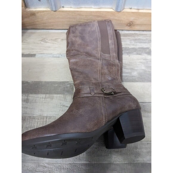 BareTraps Boots Womens 8 M Tall Side Zip Brown Faux Leather Boot Small Heel - Picture 3 of 11